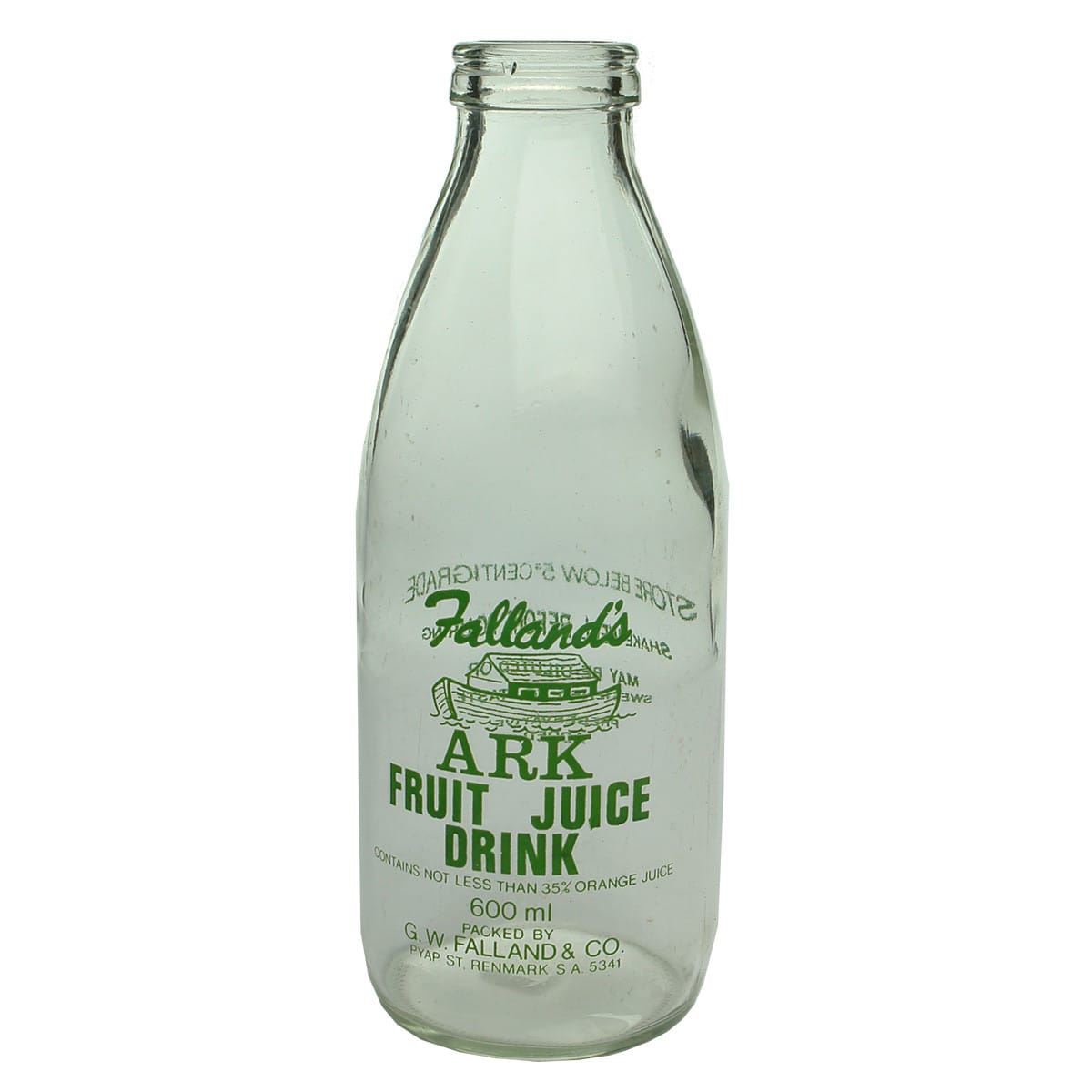 Milk (well Fruit Juice). Falland's Ark Fruit Juice. G. W. Falland & Co., Renmark. Pint. Green Print. (South Australia)