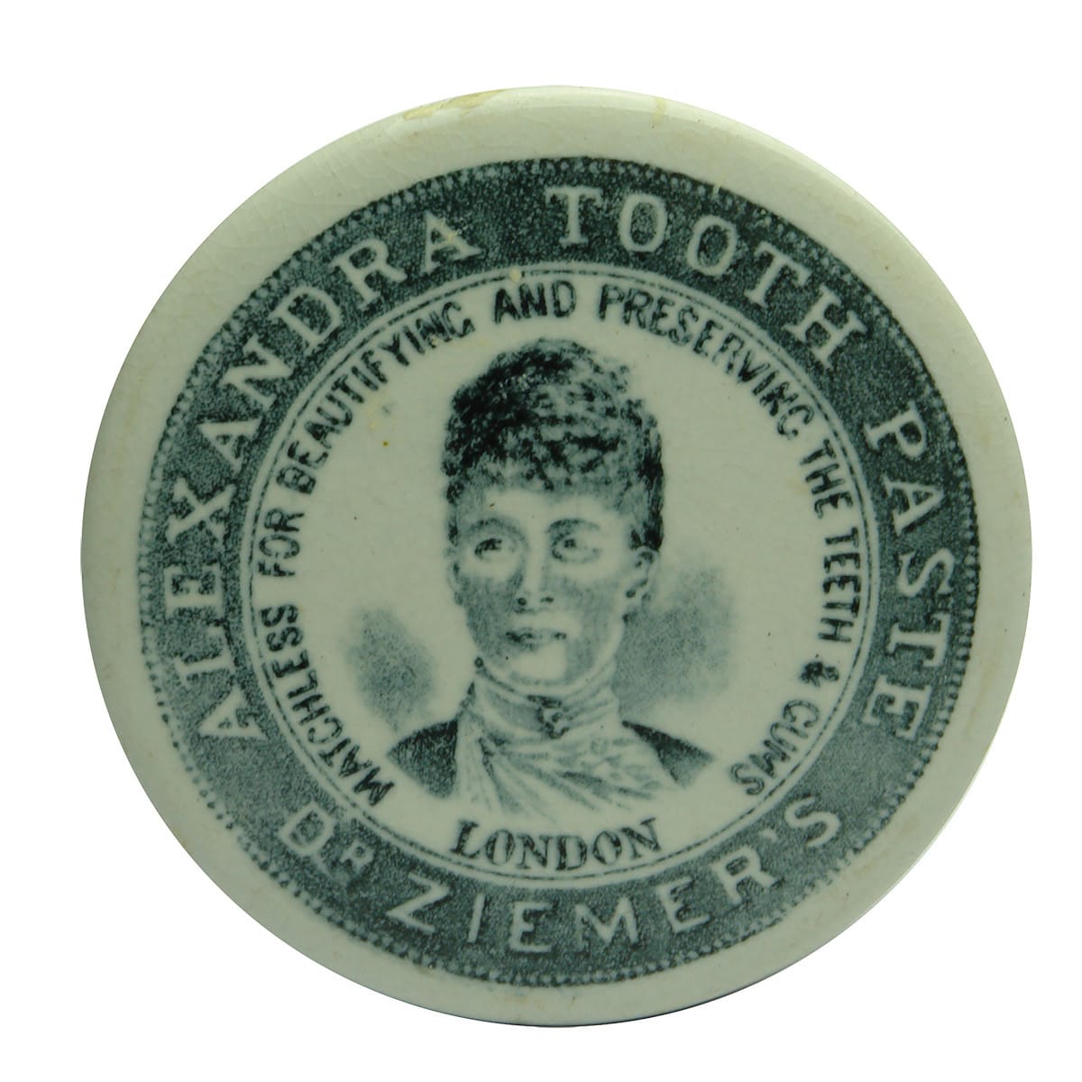 Pot Lid. Alexandra Tooth Paste. Dr Ziemer's. London. Black & White.