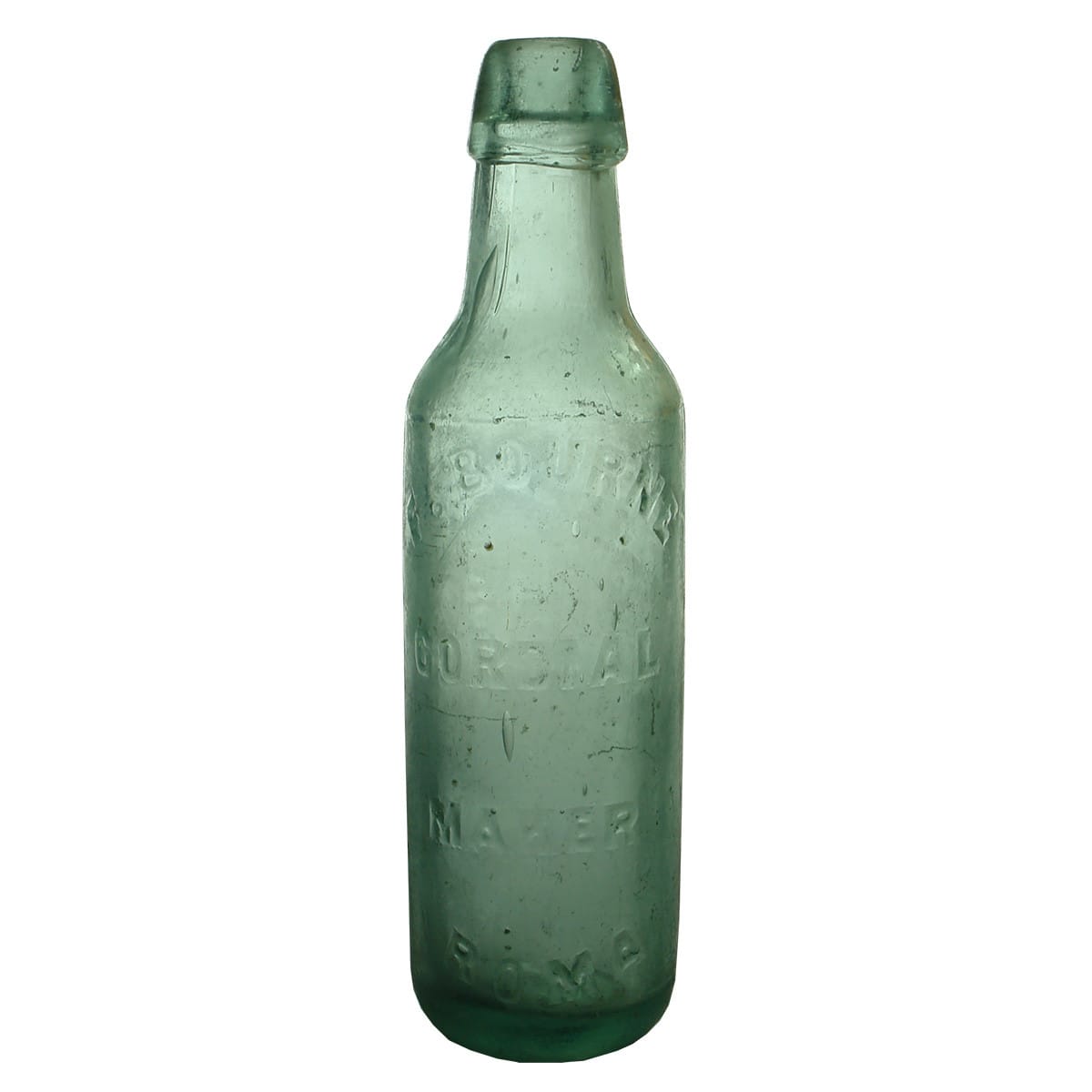 Lamont. F. Bourne, Cordial Maker, Roma. Lamonts Patent. Aqua. 10 oz. (Queensland)