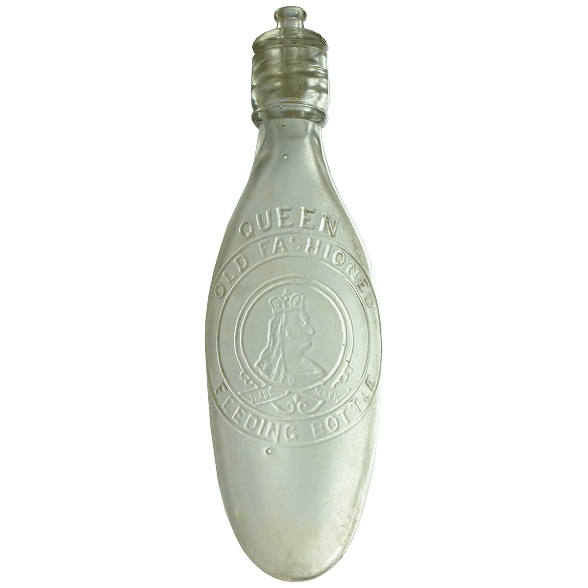 Baby Feeder. Queen Old Fashioned Feeding Bottle. Jubilee Head Queen Victoria. Maw embossed stopper.