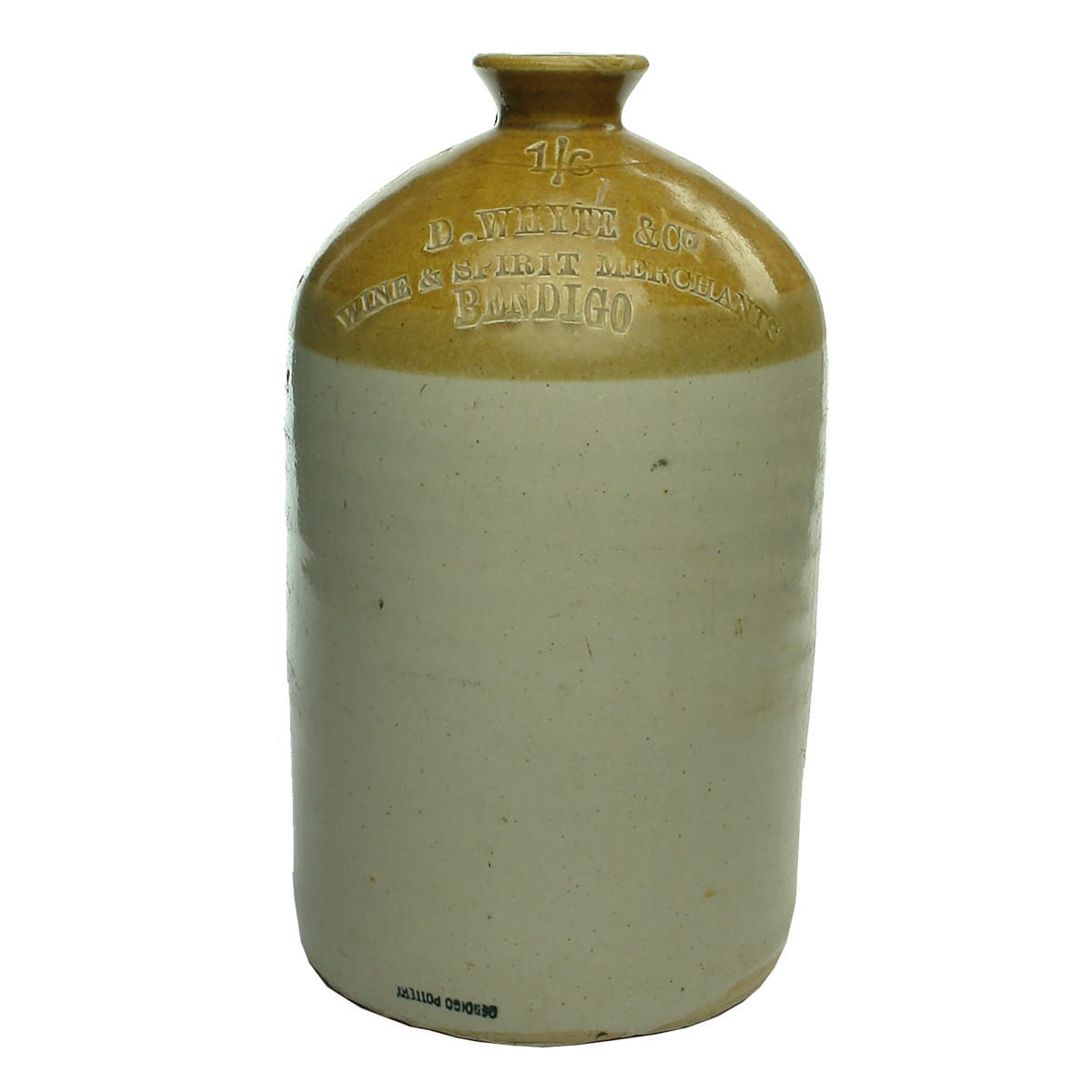 Demijohn. D. Whyte & Co., Bendigo. Tan Top. Impressed. 1 Gallon. (Victoria)