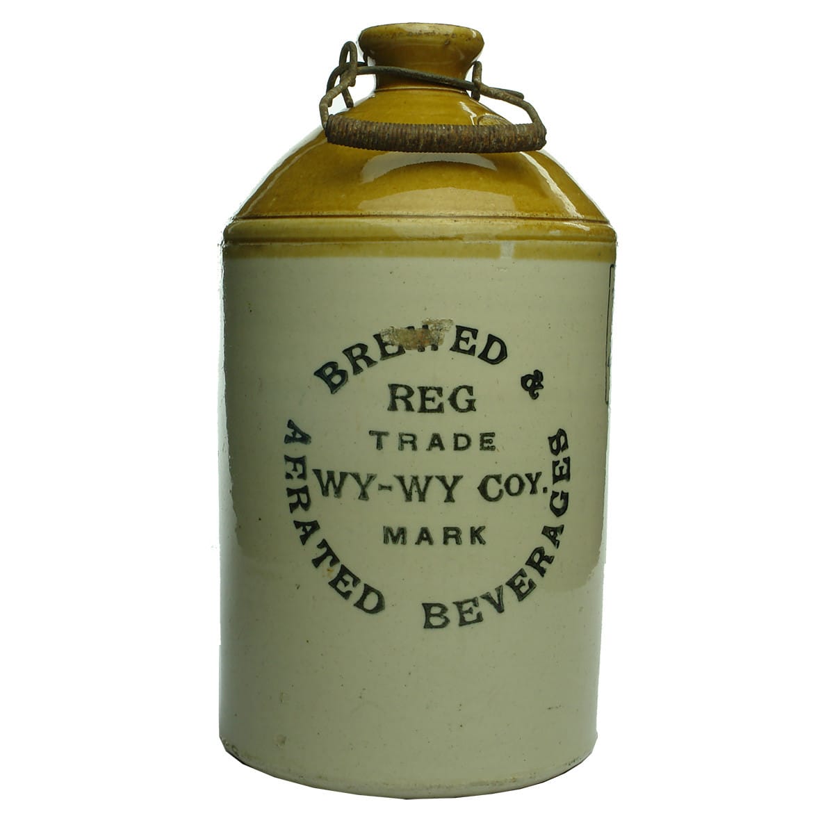 Demijohn. Wy-Wy Coy. Brewed & Aerated Beverages. 1919 Fowler Sydney stamp. Internal Thread. (New South Wales)