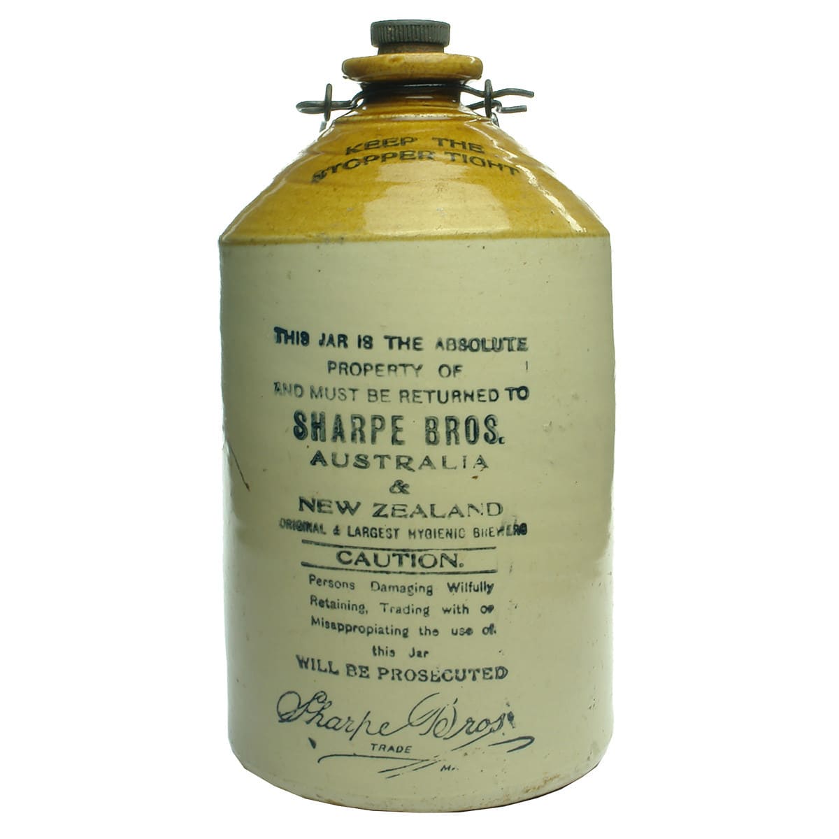 Demijohn. Sharpe Bros., Australia & New Zealand. Bendigo Pottery.