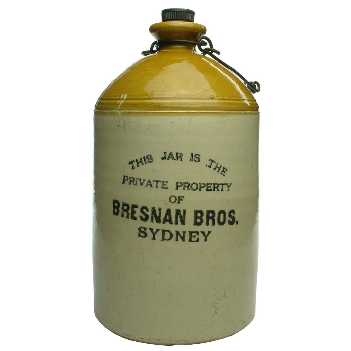 Demijohn. Bresnan Bros., Sydney. Tan Top. 1 Gallon. (New South Wales)