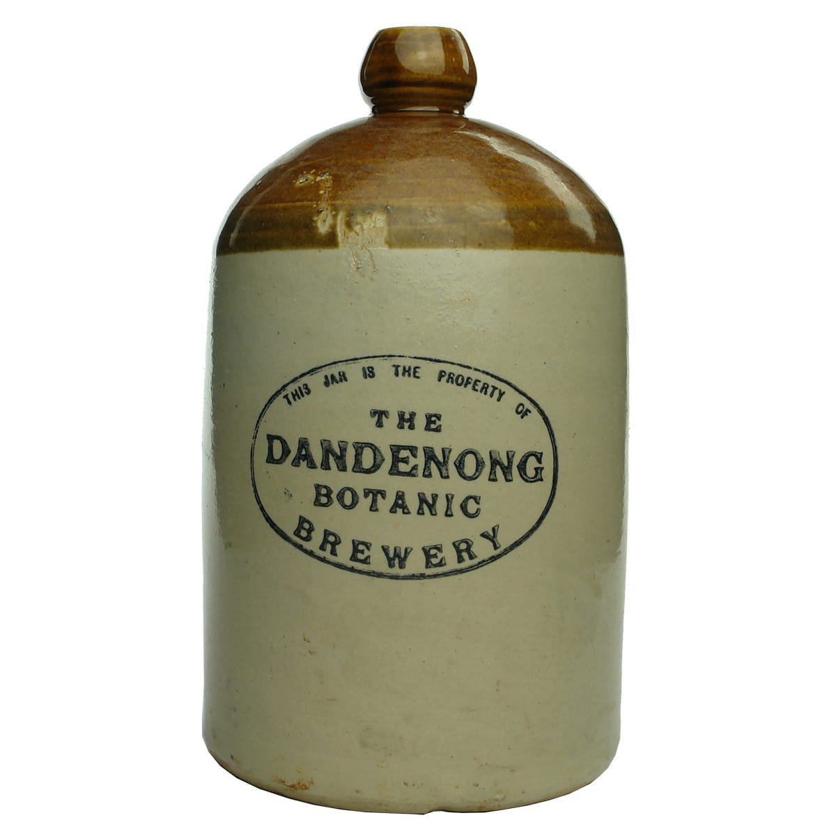 Demijohn. The Dandenong Botanic Brewery. Bendigo Pottery. Internal Thread. One Gallon. (Victoria)