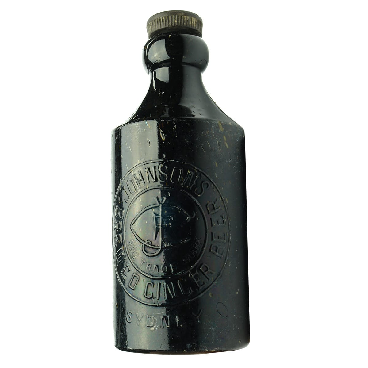 Ginger Beer. Johnson's, Sydney. Glass. Internal Thread. Black. 10 oz. (New South Wales)