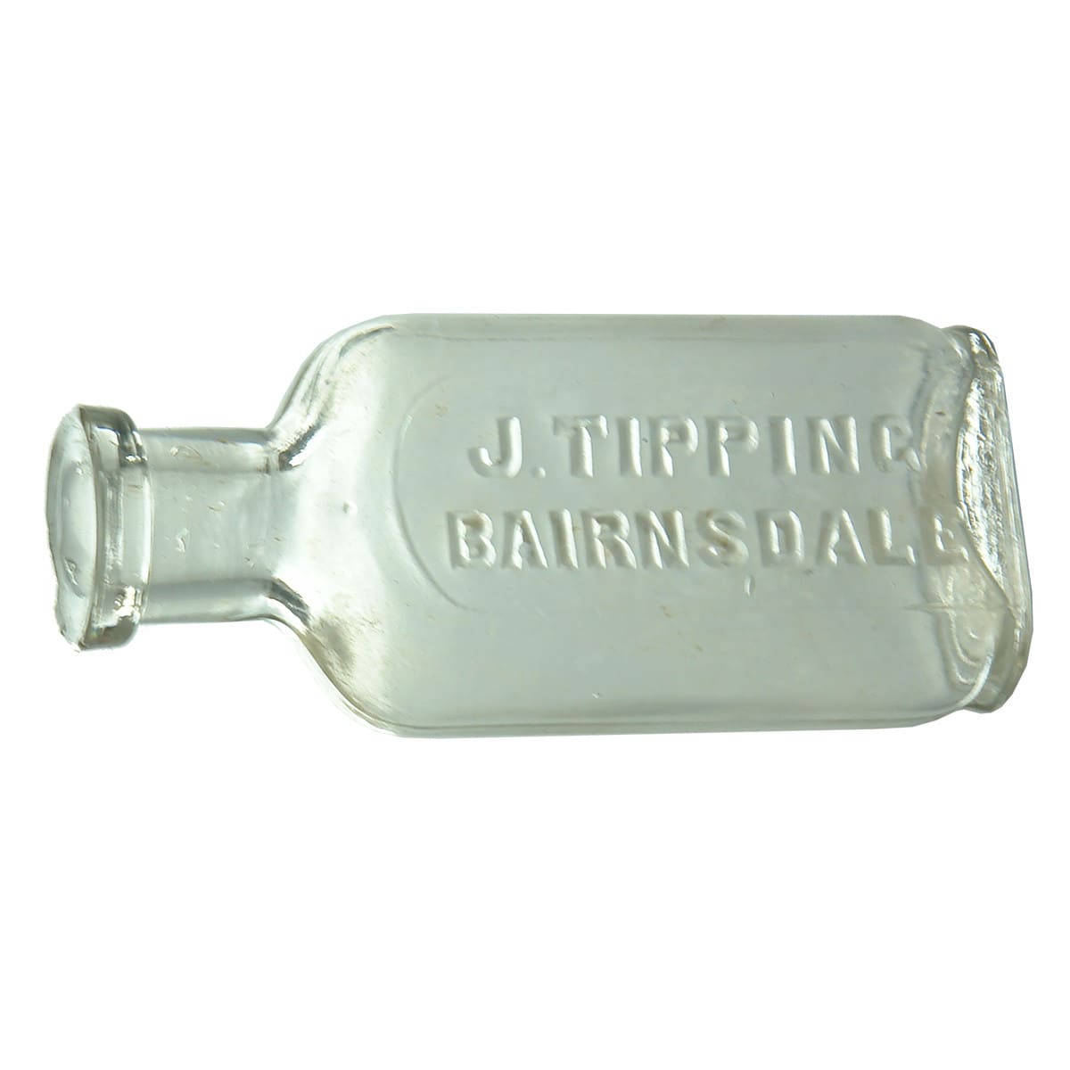 Chemist Bottle. J. Tipping, Bairnsdale. Whitall Tatum. Clear. Half Ounce. (Victoria)