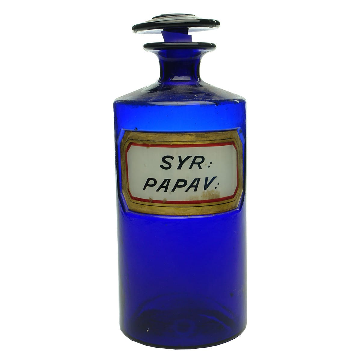 Pharmacy. Syr: Papav: Label Under Glass. Cobalt. 20 oz.