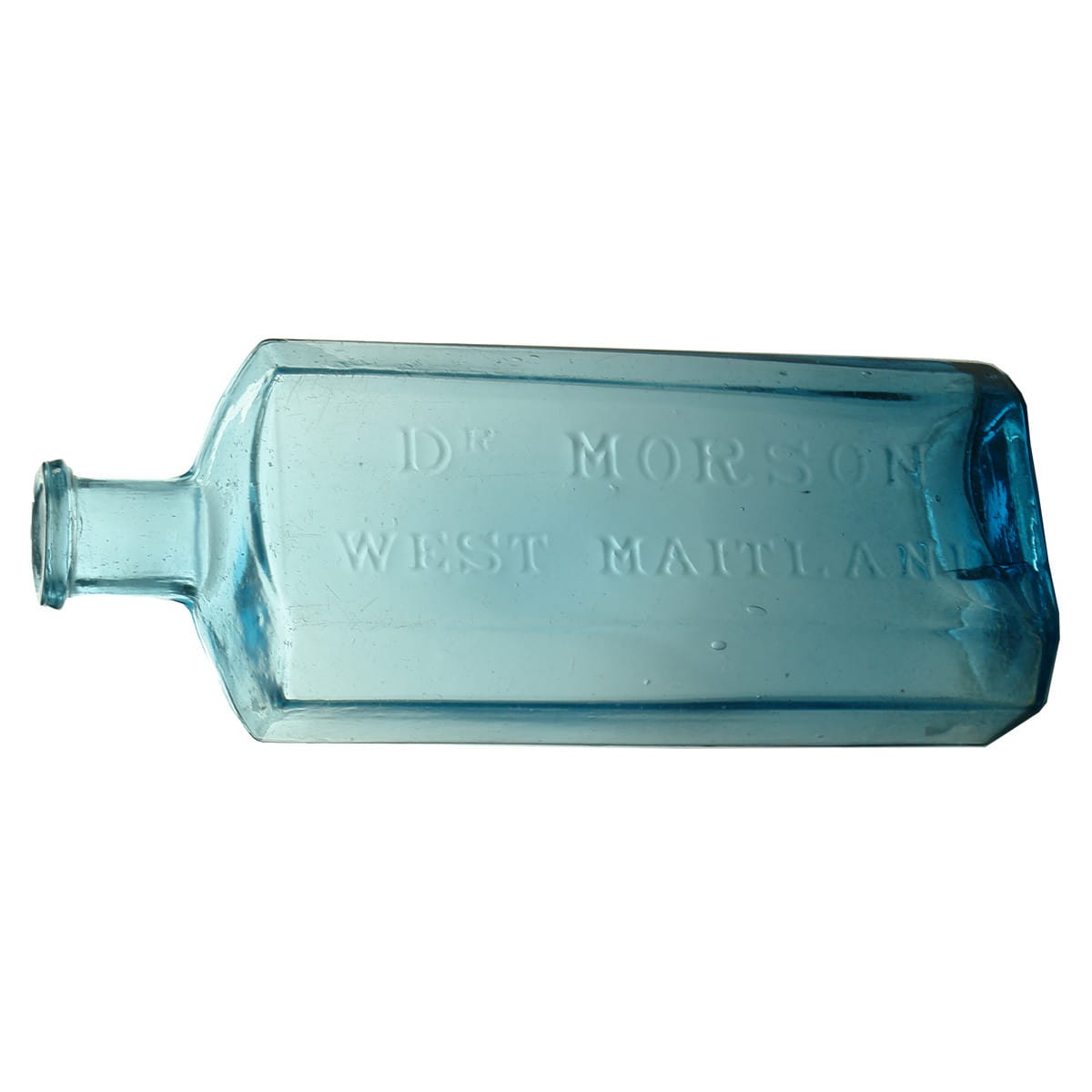 Chemist Bottle. Dr Morson, West Maitland. Ice Blue. 8 oz. (New South Wales)