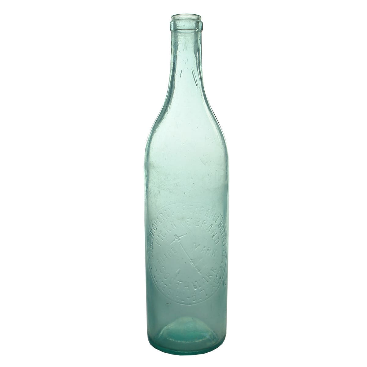 Brandy. Adelaide Bottle Co-operative Company. Pickaxe. Aqua. Spun top. (South Australia)