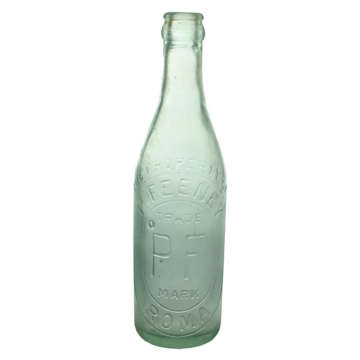 Crown Seal. P. Feeney, Roma. Kilner Bros made. Aqua. 10 oz. (Queensland)