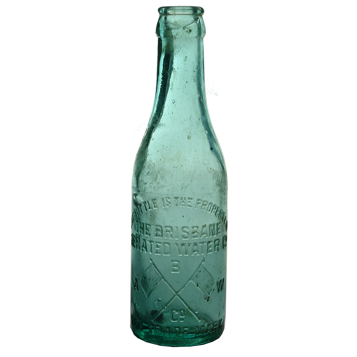 Crown Seal. Brisbane Aerated Water Co. Crossed Flags. Darker Aqua. 6 oz. (Queensland)