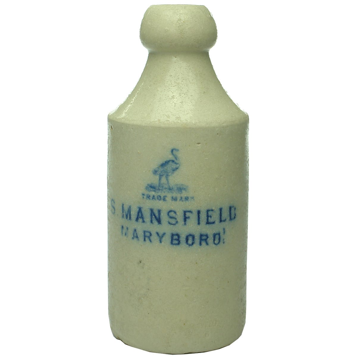 Ginger Beer. S. Mansfield, Maryboro'. Emu or Emu Chick. Dump. Blue Print. (Maryborough, Queensland)