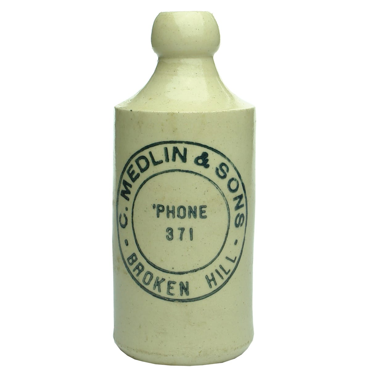 Ginger Beer. C. Medlin & Sons, Broken Hill. Dump. All White. 10 oz. (New South Wales)