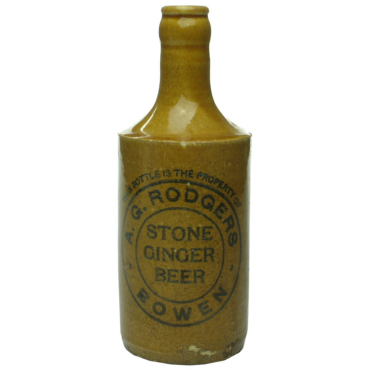 Ginger Beer. A. G. Rodgers, Bowen. Crown Seal. Dump. All Tan. (Queensland)