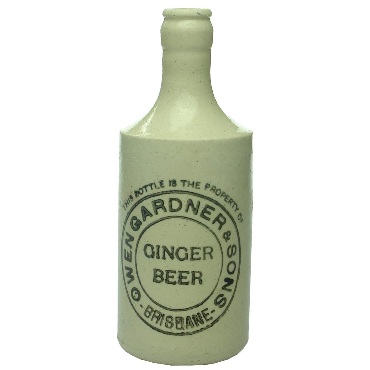 Ginger Beer. Owen Gardner & Sons, Brisbane. Mauri Bros. All White. Dump. Crown Seal. (Queensland)