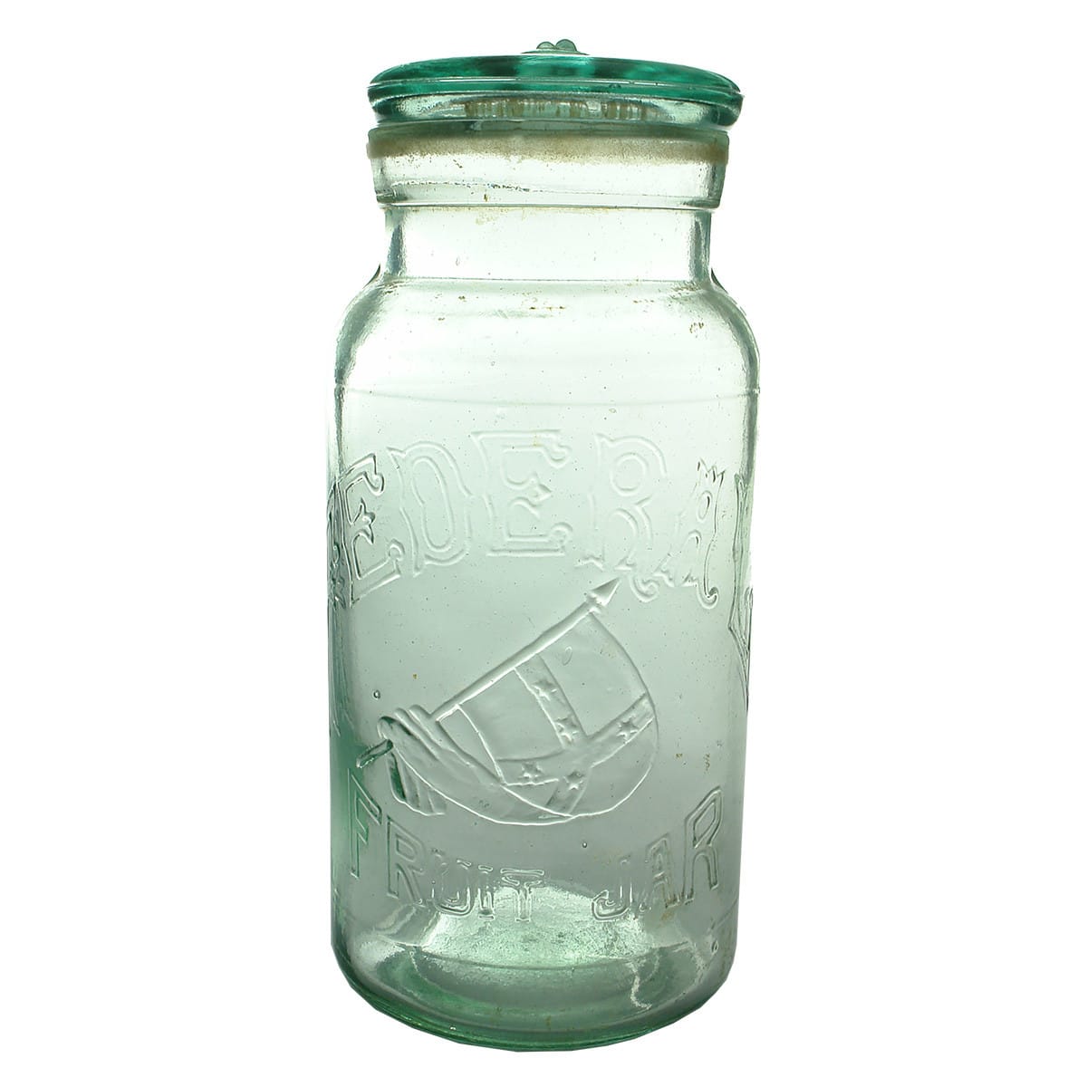 Fruit Jar. Federal. Aqua. Half Gallon.