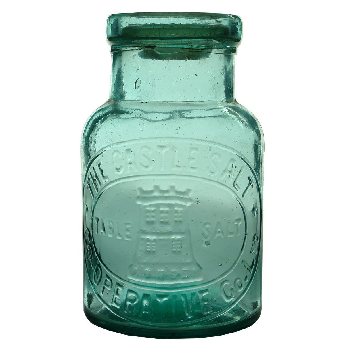Salt Jar. Castle Salt Co-operative Co. Ltd. Long Neck. FBH. 2 Pound. (South Australia)