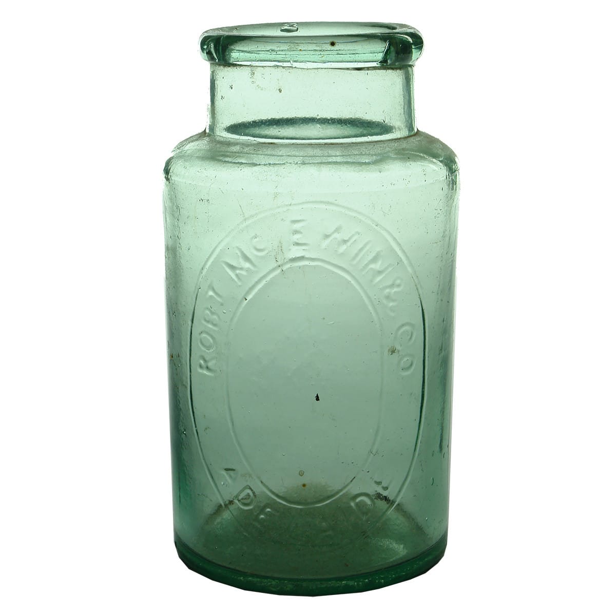Jar. Robt McEwin & Co, Adelaide. Aqua. 2 pound. (South Australia)
