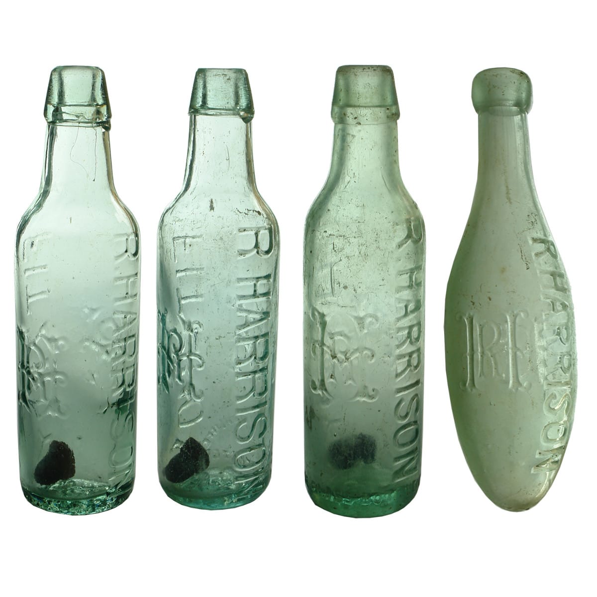 4 R. Harrison Fitzroy Bottles 3 different Lamonts - Cannington Shaw; Bratby & Hinchcliffe; Melbourne Glass Bottle Co. and a Torpedo. (Victoria)