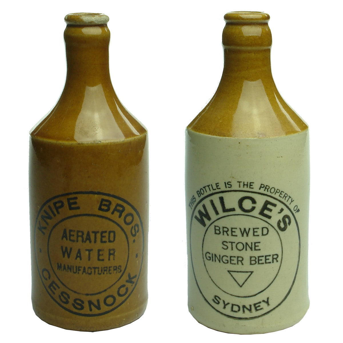 Pair of Ginger Beers: Knipe Bros., Cessnock and Wilce's Sydney. (New South Wales)