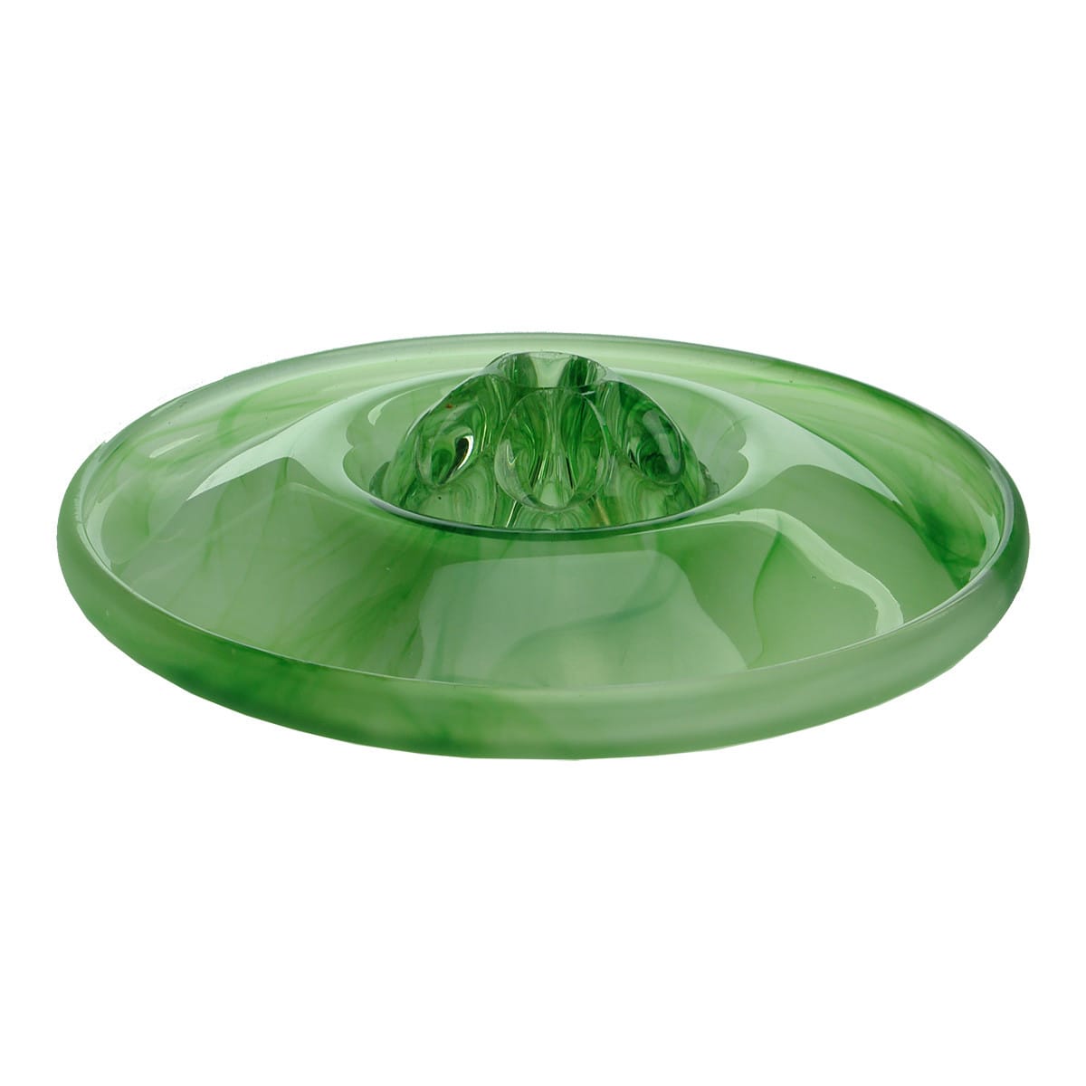 Green Cloud Glass small posy bowl with flower block. Davidson glass.
