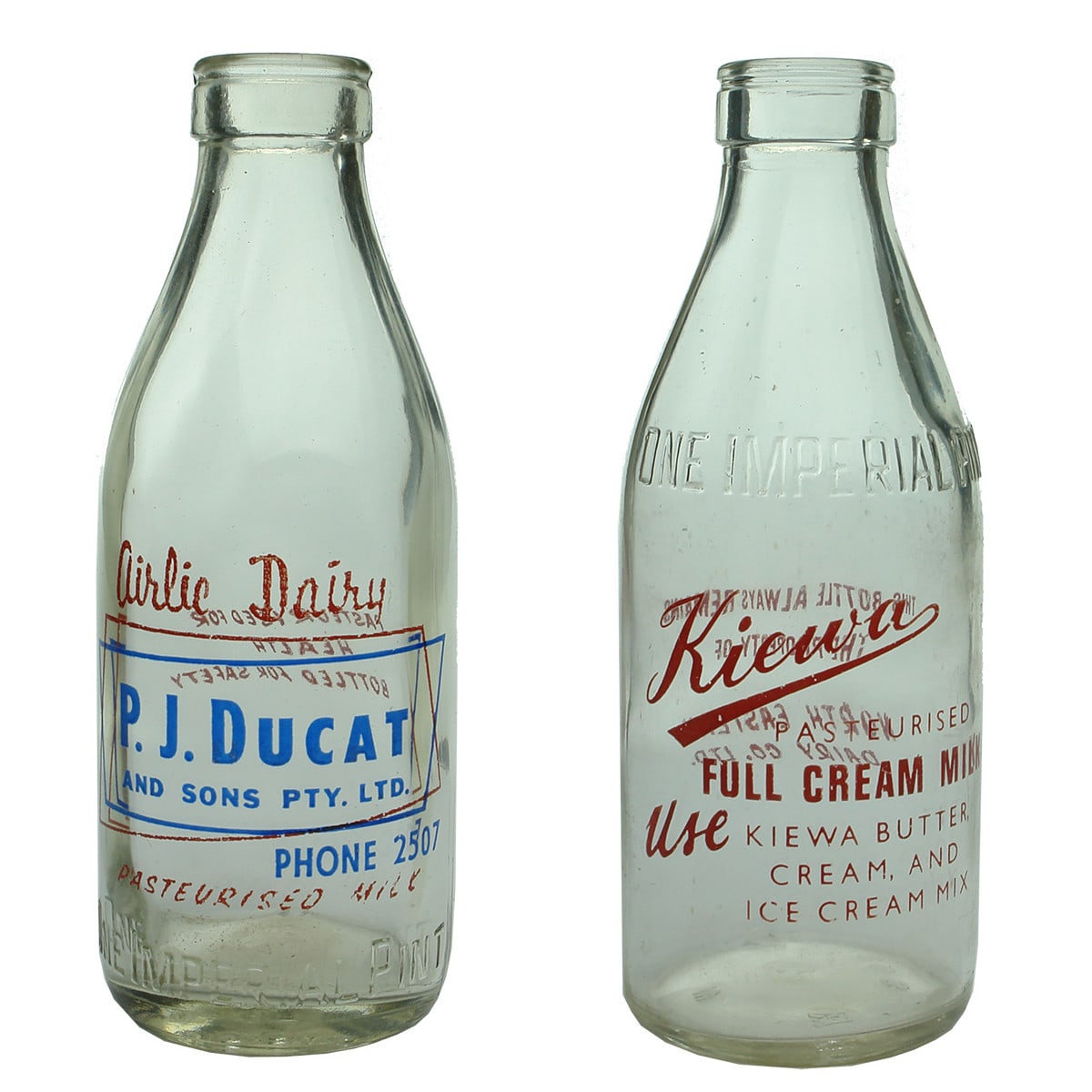 2 Milks. P. J. Ducat & Sons Airlie Dairy; North East Dairy Co Kiewa. (Victoria)