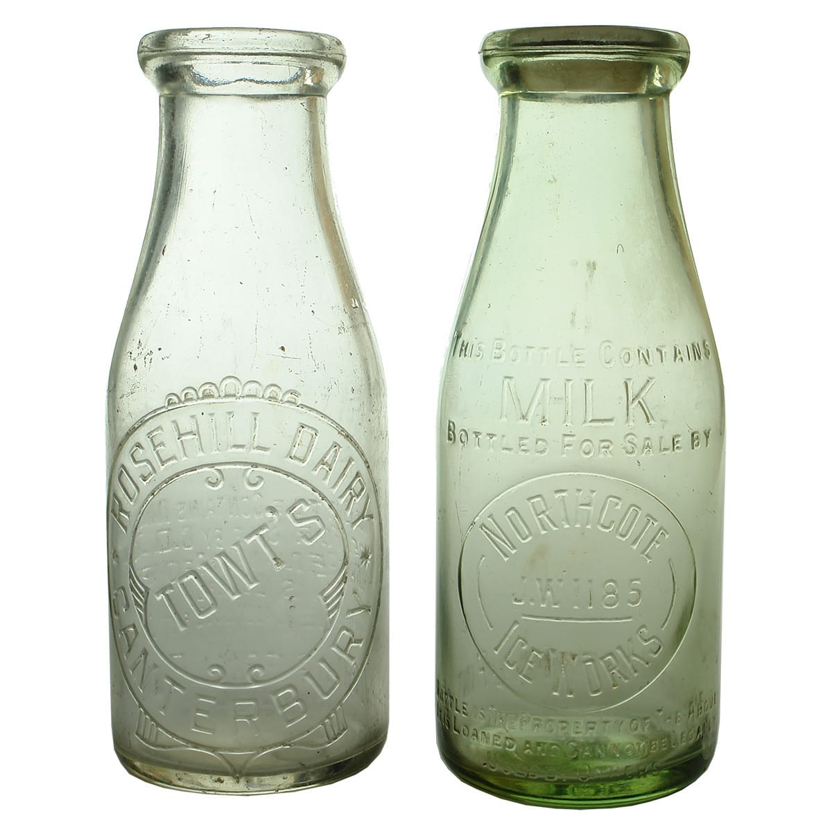 Milks. Towt's Rosehill Dairy, Canterbury; Northcote Ice Works (Lime Colour). (Victoria)