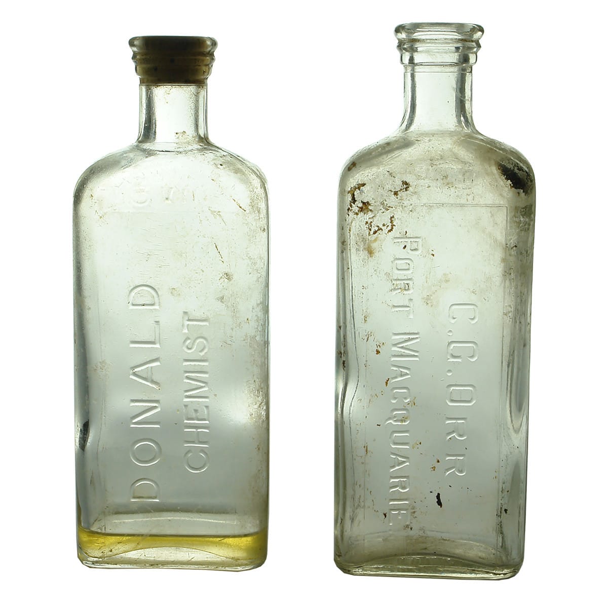 Pair of later Chemist Bottles: C. G. Orr, Port Macquarie; Donald Chemist. (New South Wales & Queensland)