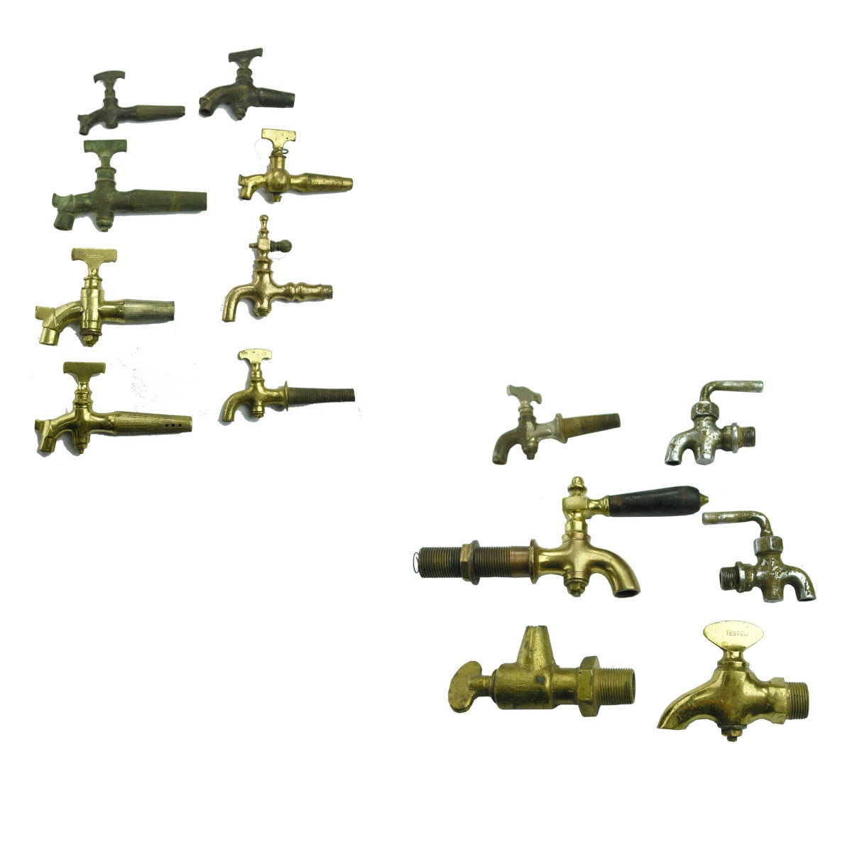 14 Brass & metal Taps. Barrel and other types. Some nice clean polished ones.