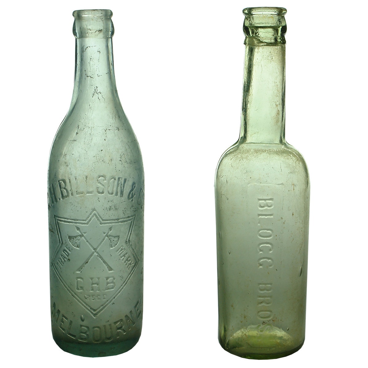 2 Bottles. G. H. Billson & Co., Melbourne crown seal and Blogg Bros sauce. (Victoria)