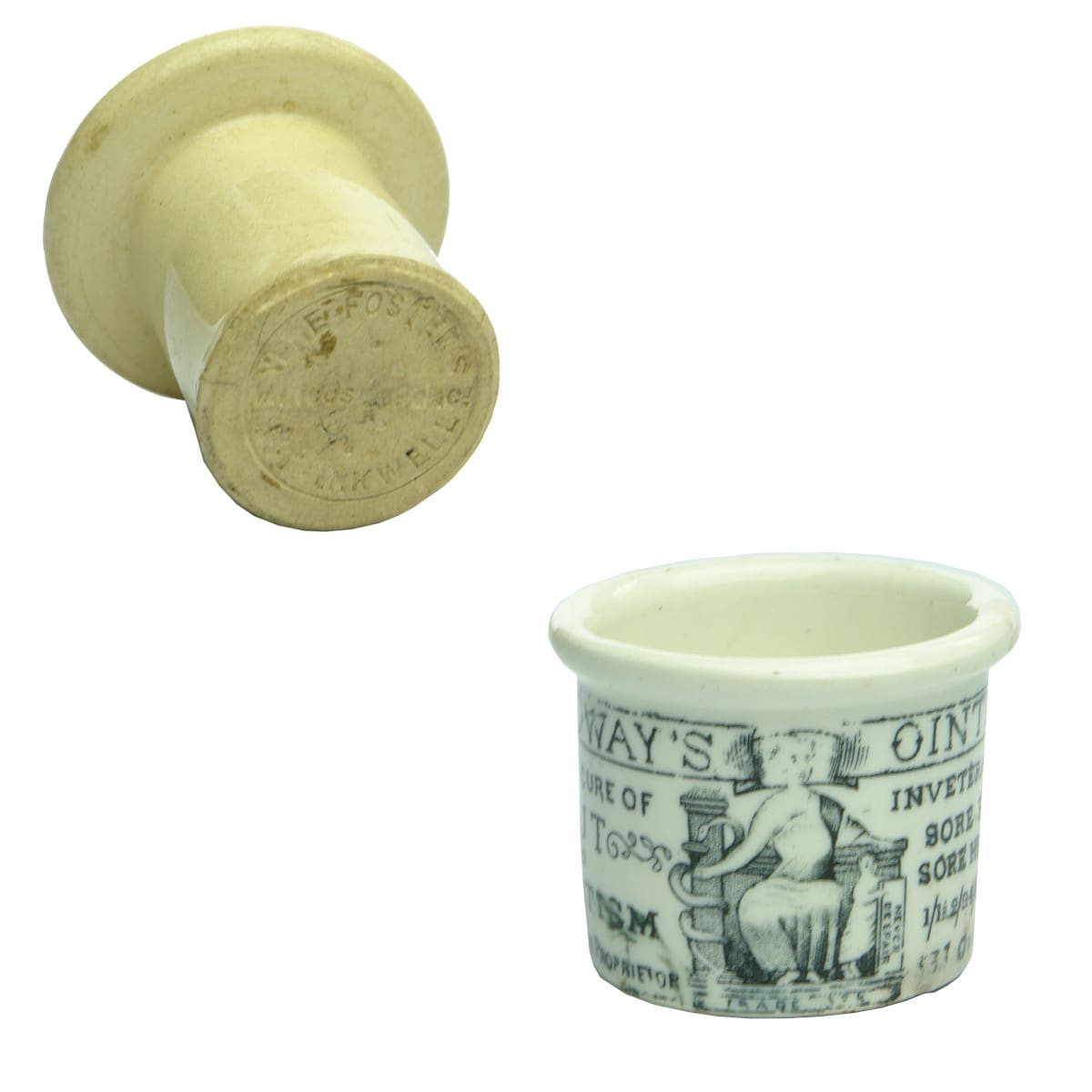 Pair of Ceramic Items: Vere Foster's Hat Inkwell and Holloways Ointment Pot.