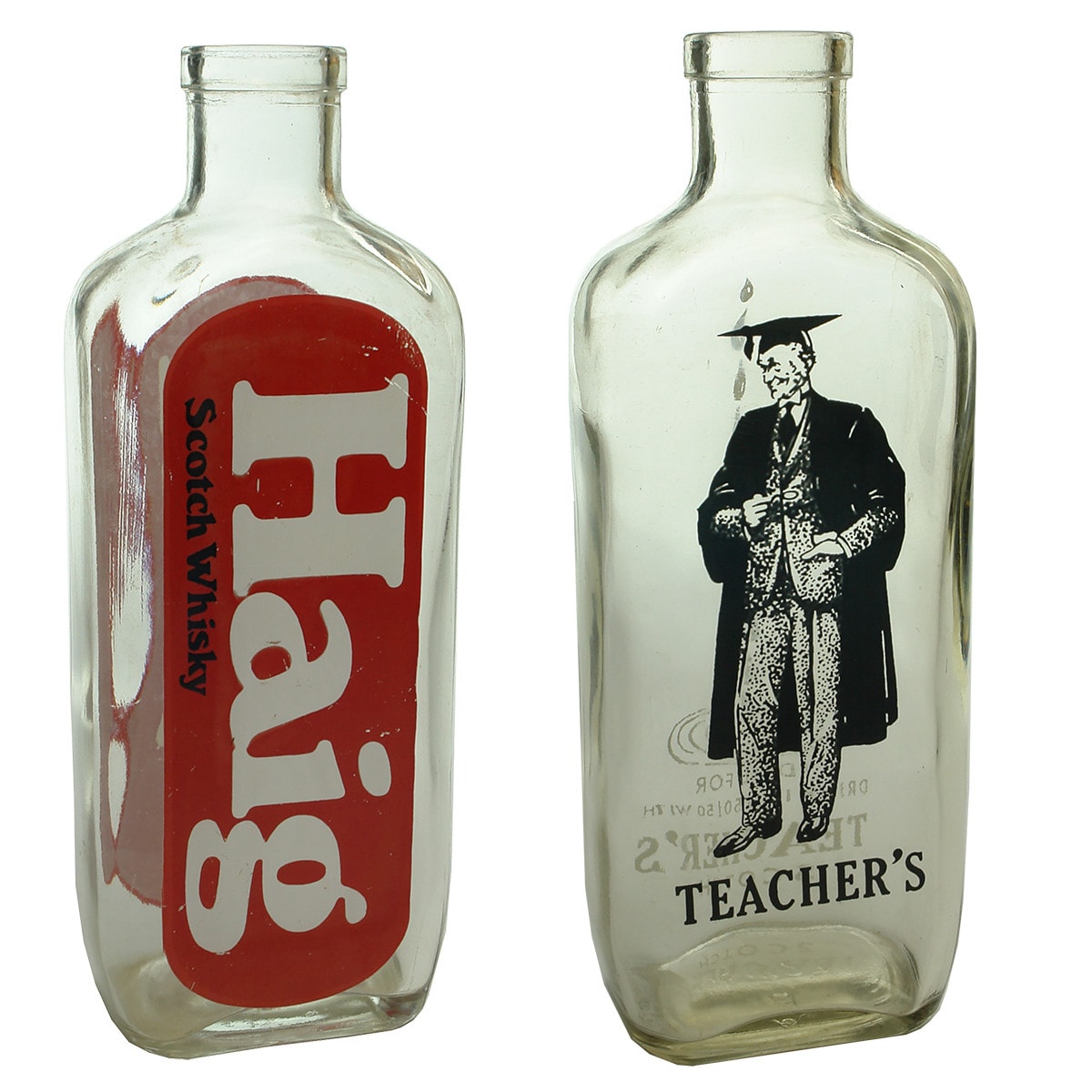 Pair of Ceramic Label Bottles with Whisky Advertising: Haig Scotch Whisky and Teacher's Scotch.