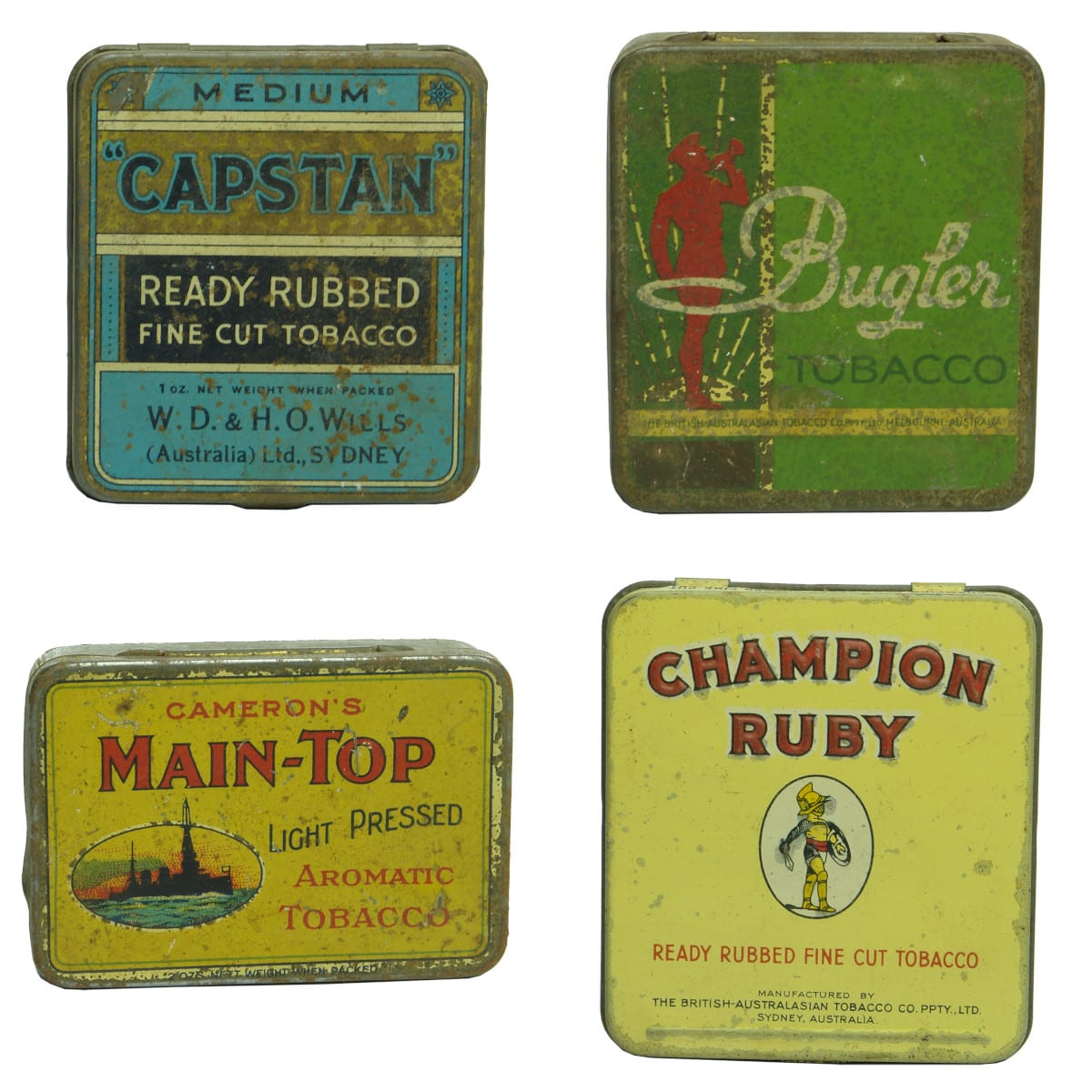 4 Tobacco Tins: Capstan; Bugler; Cameron's Main Top; Champion.