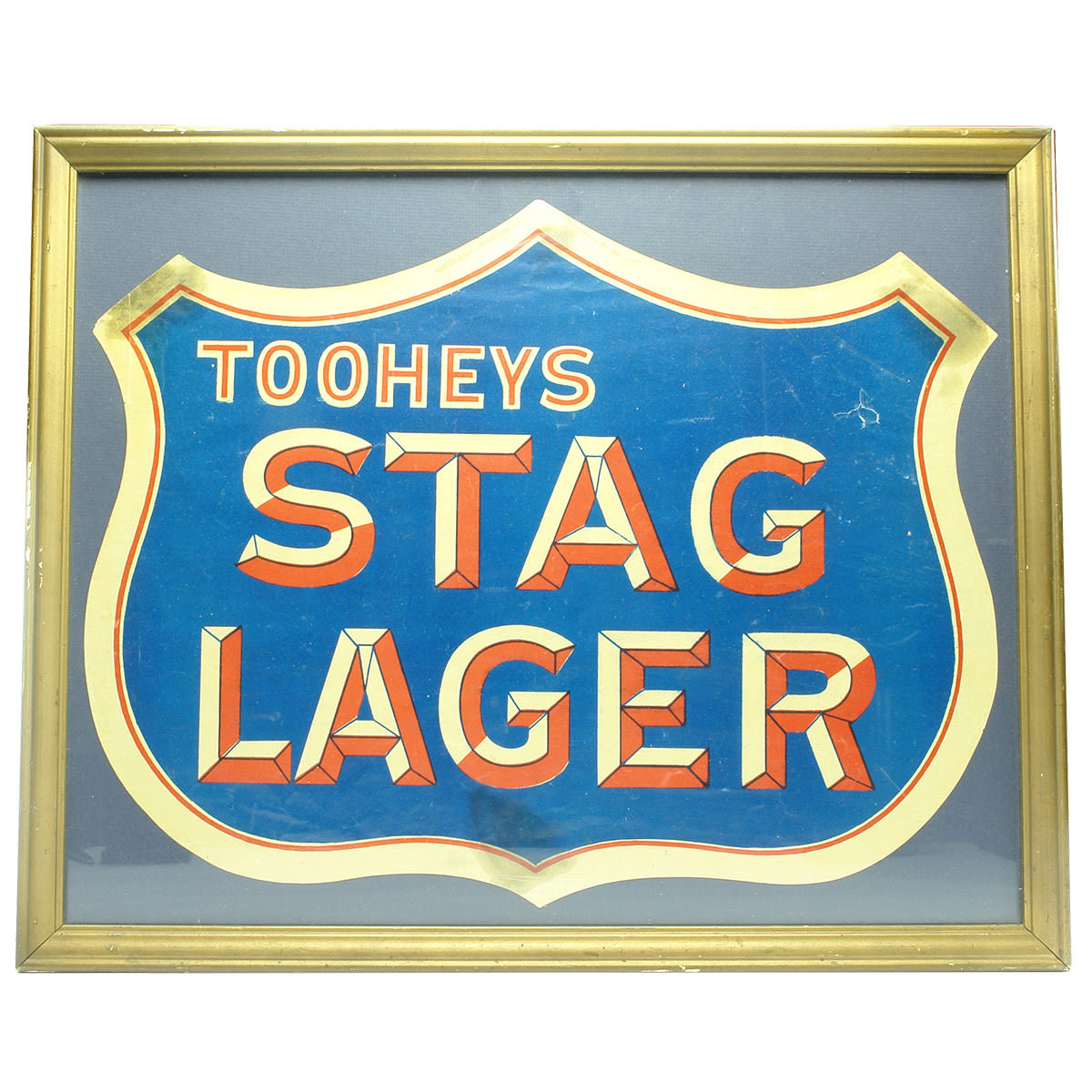 Sign. Giant Tooheys Stag Lager Shield Shape Label in Frame. (New South Wales)