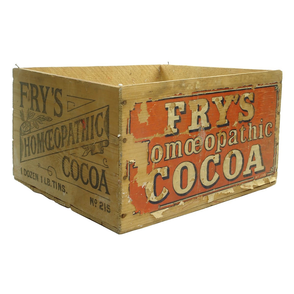 Box. Fry's Homeopathic Cocoa, 1 Dozen 1 Lb Tins.