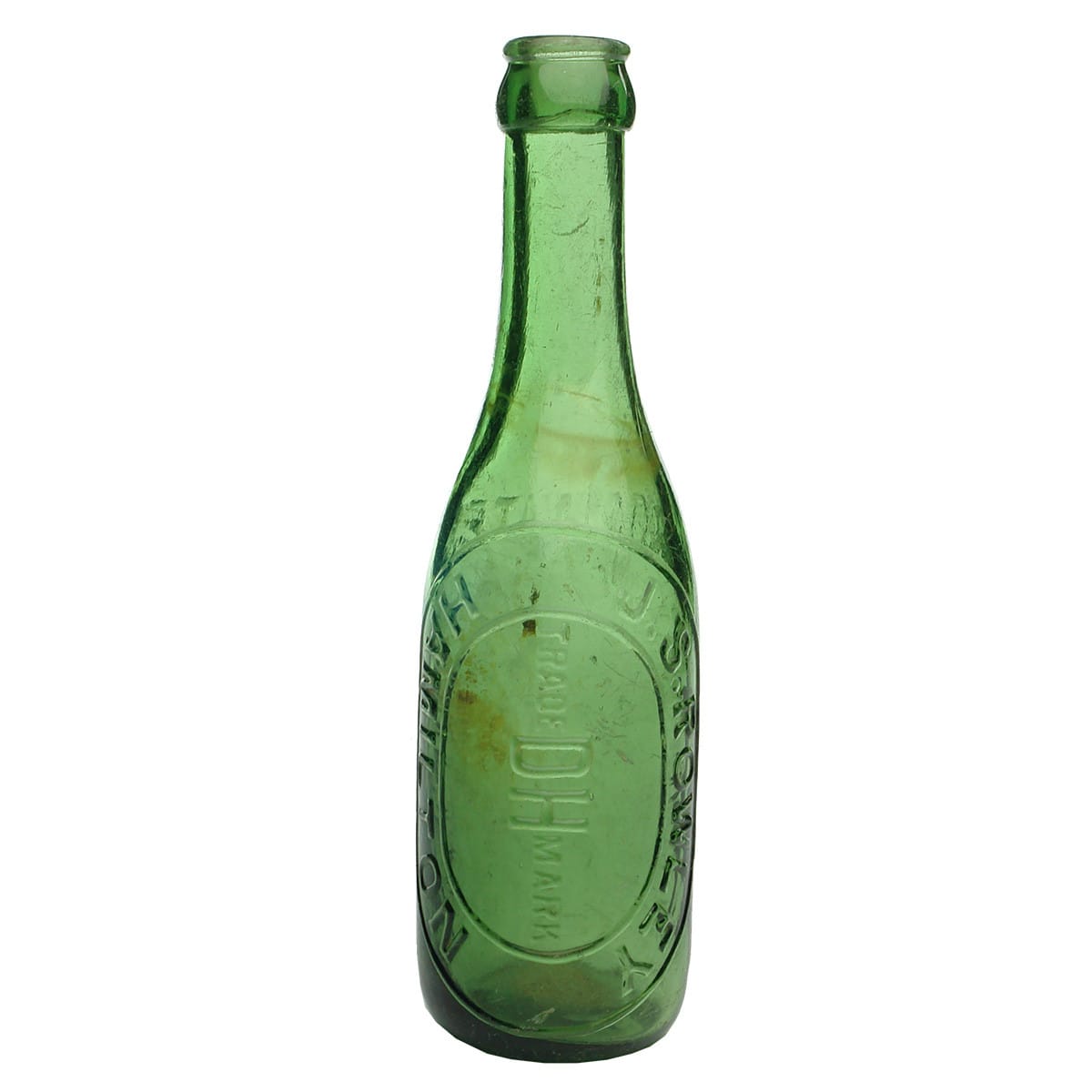 Crown Seal. J. S. Rowley, Hamilton. Soda Water. Green. Applied top. 6 oz. (Victoria)