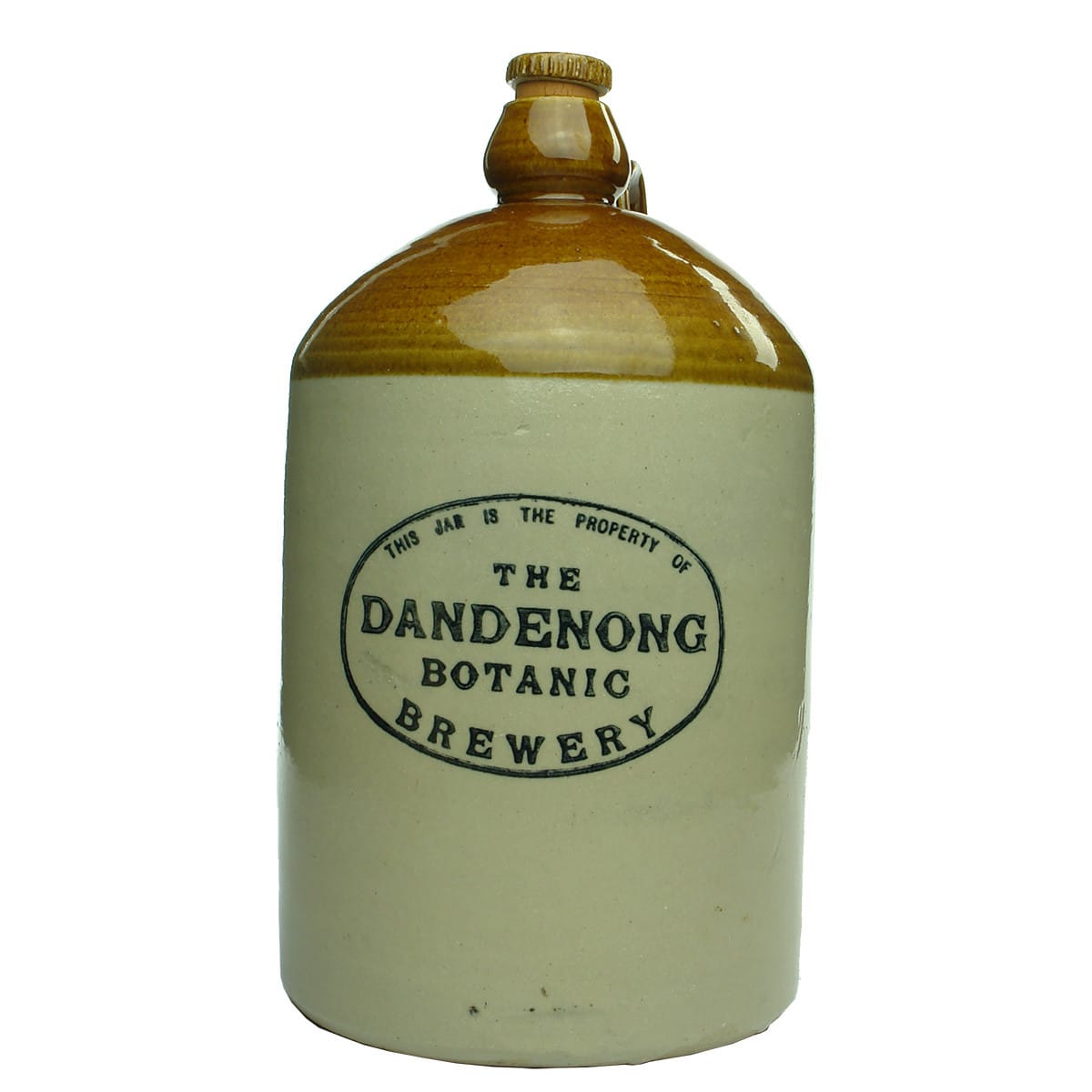 Demijohn. The Dandenong Botanic Brewery. Bendigo Pottery. Internal Thread. One Gallon. (Victoria)