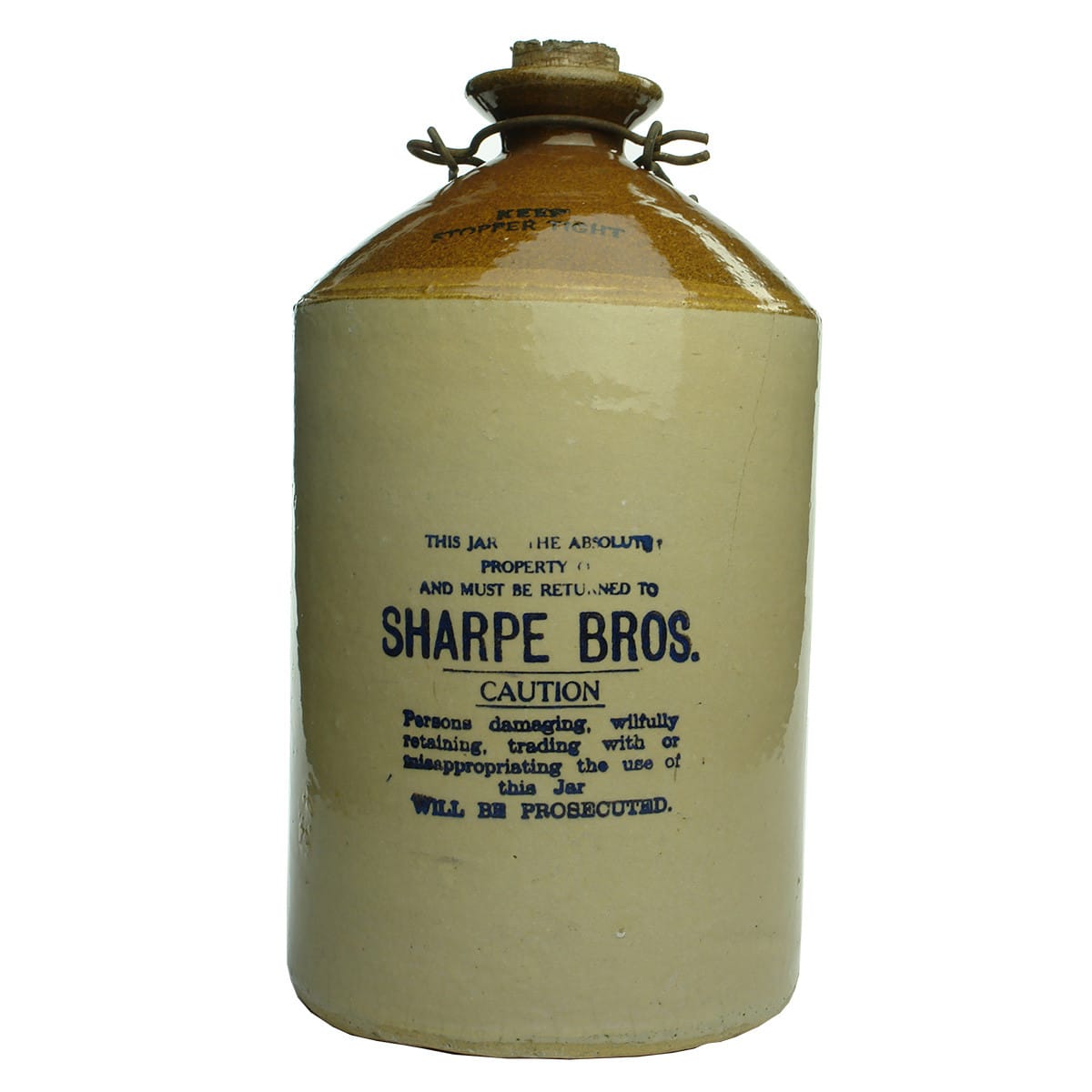 Demijohn. Sharpe Bros. Internal Thread. Tan Top. 1 Gallon. (Australia & New Zealand)