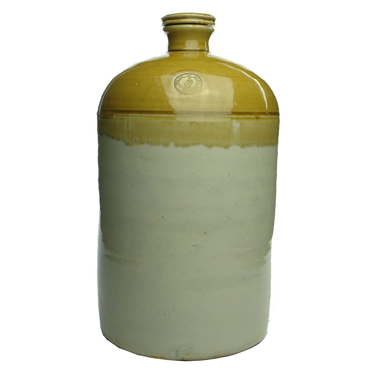 Demijohn. Lithgow Pottery Kangaroo stamps to shoulder and stopper. 2 Gallon. (New South Wales)