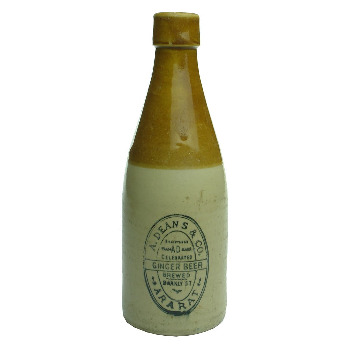 Ginger Beer. A. Deans & Co., Ararat. Champagne. Tan Top. Unusual Potter. (Victoria)