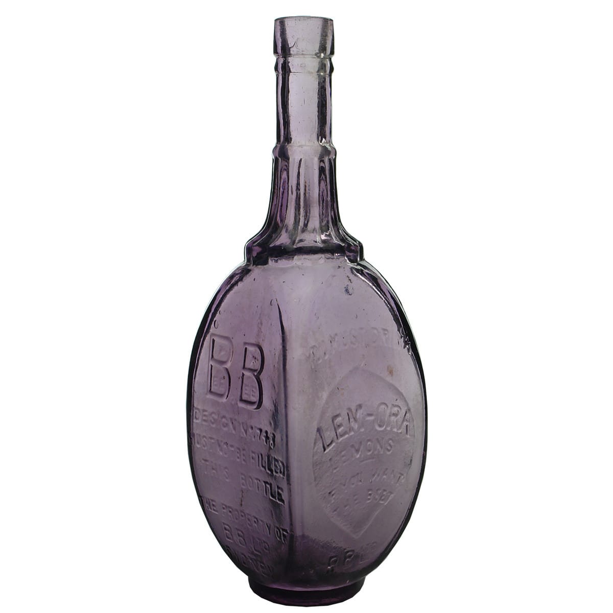 Cordial. B. B. Ltd, Sydney, Lem-Ora. Bulbous Shape. Deep sun coloured amethyst. 26 oz. (New South Wales)