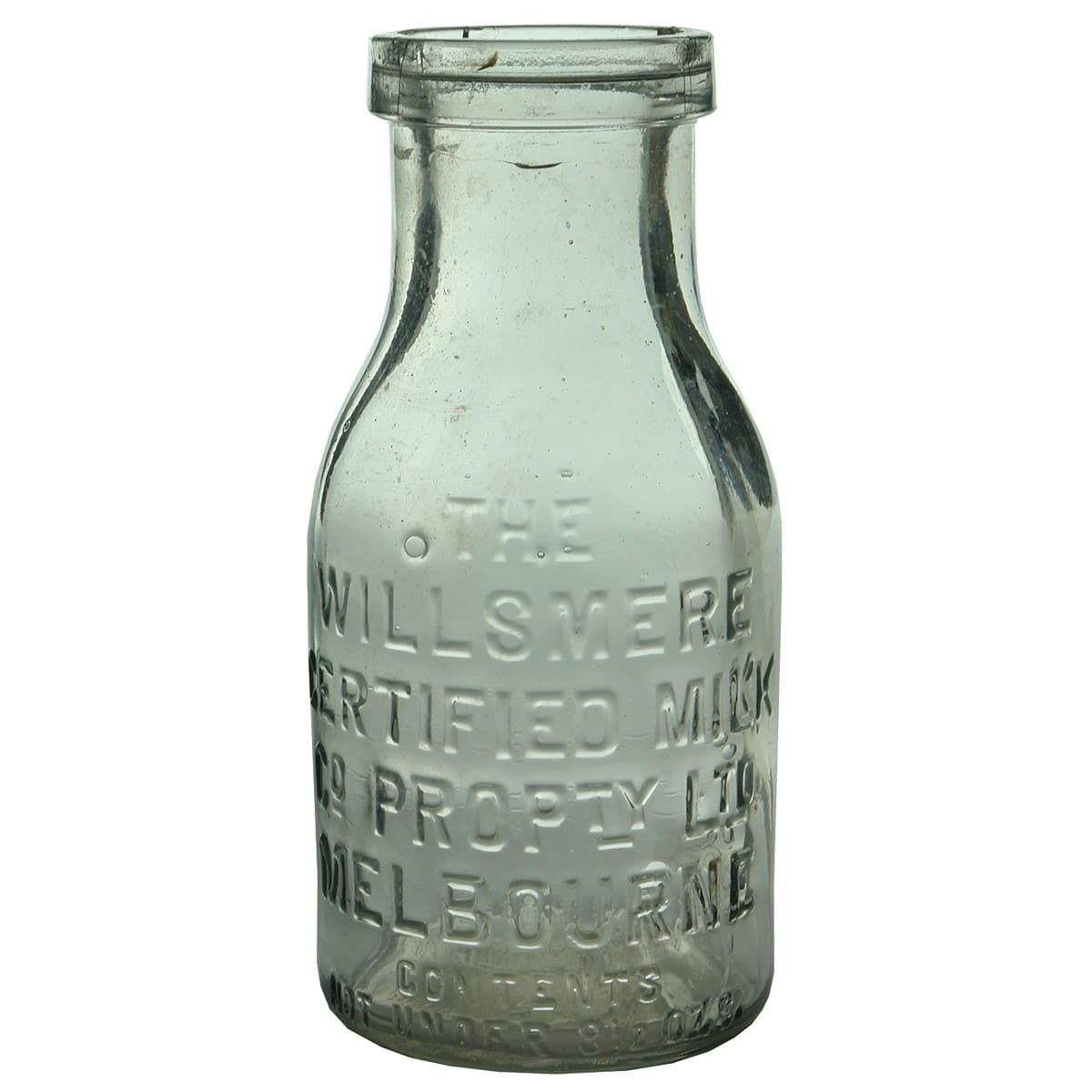 Milk. The Willsmere Certified Milk Co Propty Ltd, Melbourne. NO Shield. Clear. Square Lip. 9.5 oz. (Victoria)