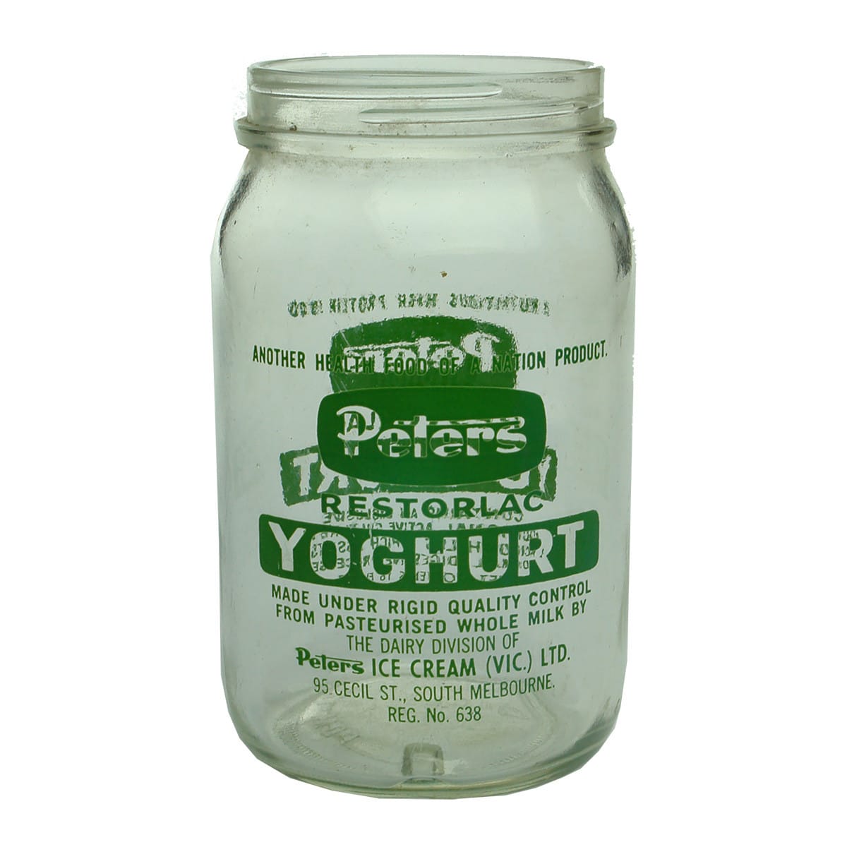 Dairy. Peters Restorlac Yoghurt. Peters Ice Cream (Victoria) Ltd. 16 oz. Green print. (Victoria)