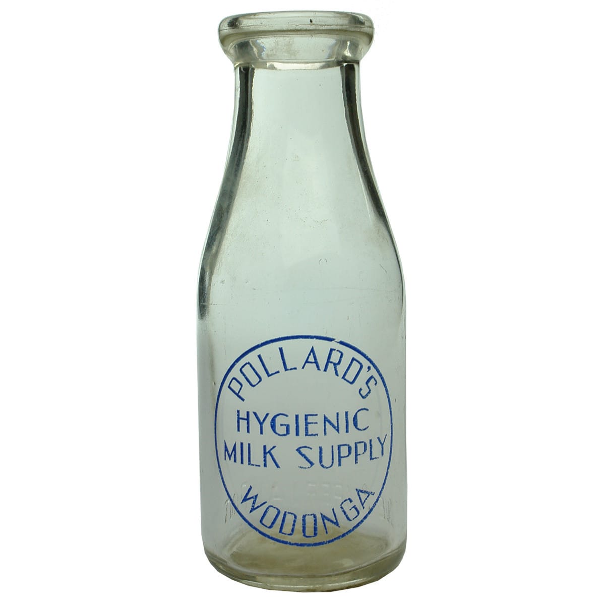 Milk. Pollard's, Wodonga. Wad lip. Ceramic label. 1 Pint. (Victoria)