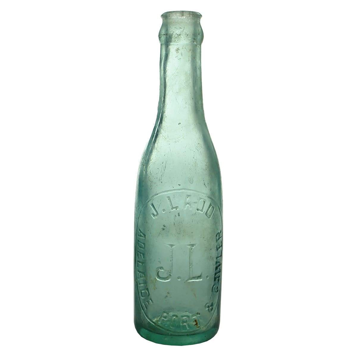 Crown Seal. J. Ladd, Adelaide Port & Gawler. Spun top. Aqua. 6 oz. (South Australia)