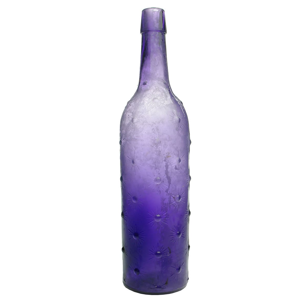 Spirits. Purple glass with stars all over. American whiskey style top.