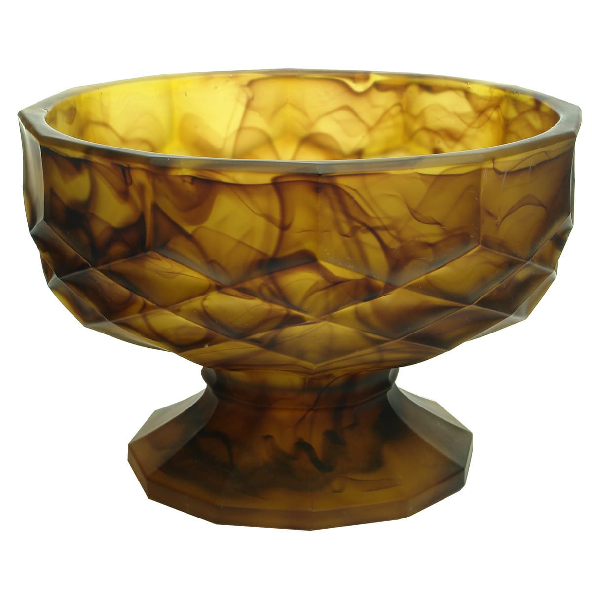 Heavy Amber Cloud Glass Bowl. Deeply embossed Diamond & Geometric Pattern.