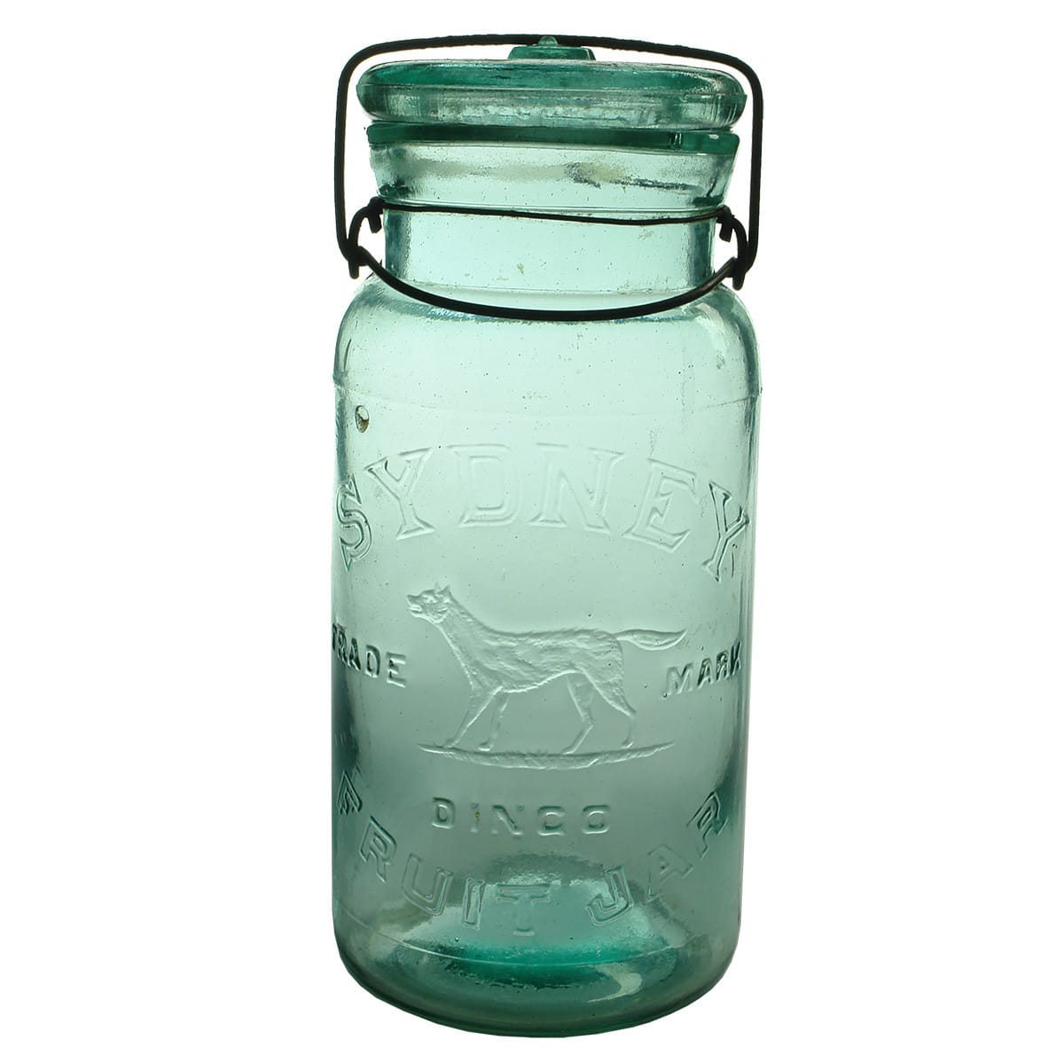 Fruit Jar. Sydney, Dingo Fruit Jar. Aqua. Half Gallon (New South Wales)