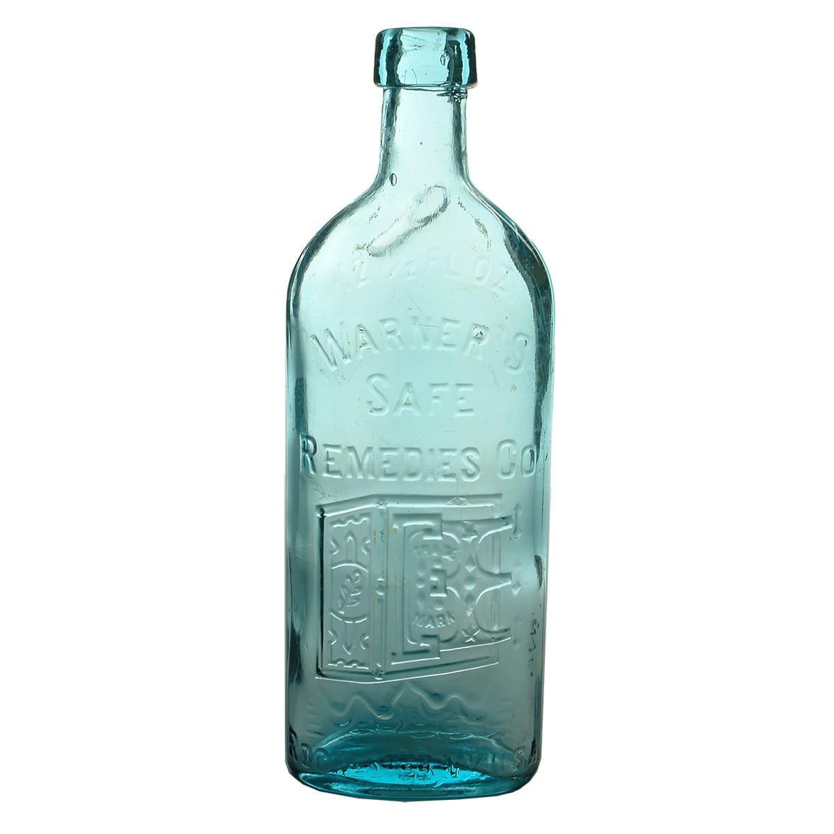 Warners Safe Cure. Warner's Safe Remedies Co. Rochester. Ice Blue. 12.5 oz. (USA)